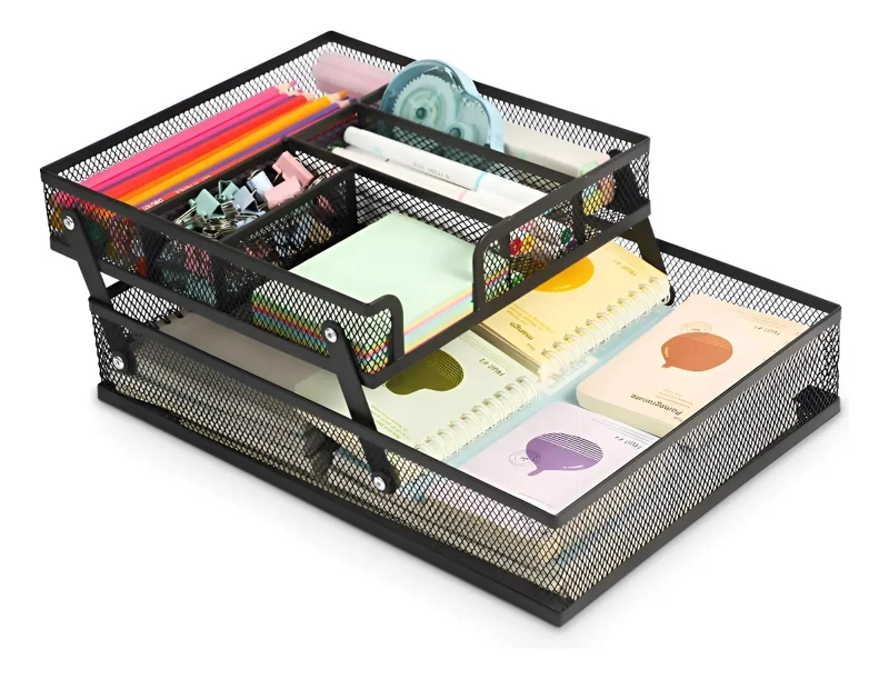 ORGANIZADOR DE ESCRITORIO PLEGABLE DE METAL CON DOS NIVELES - 1