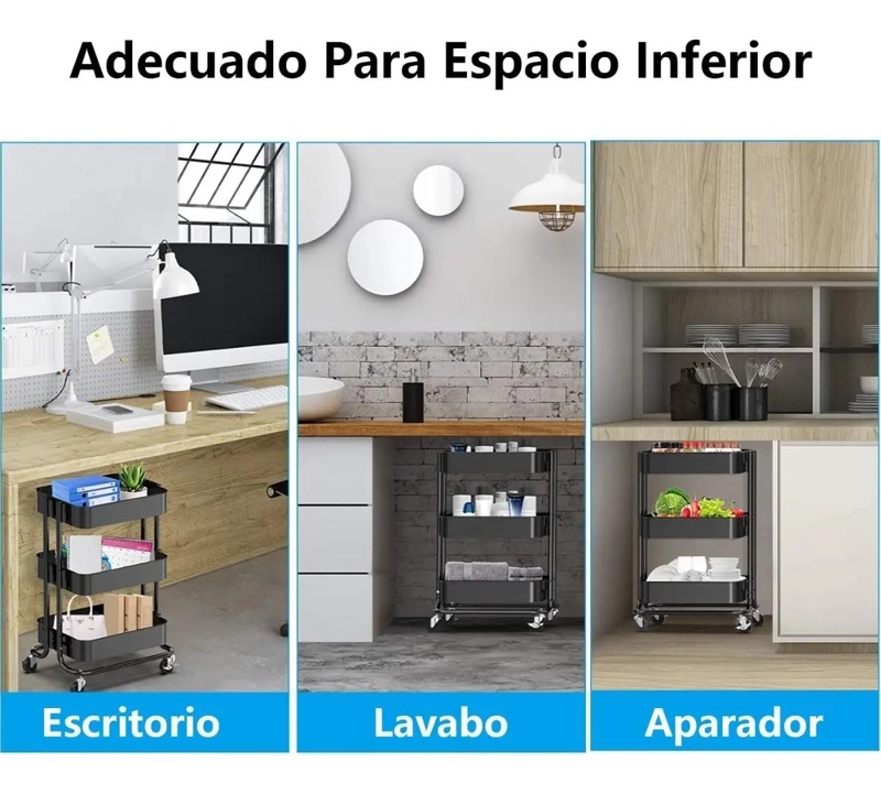 CARRITO ORGANIZADOR MULTIUSOS DE HIERRO CON 3 ESTANTES - 3