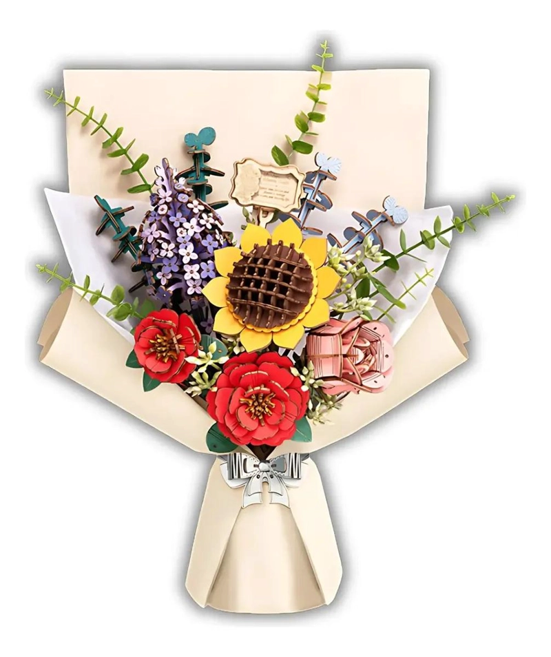 MINIATURA ARMABLE RAMO DE FLORES DE MADERA PARA DECORACION - 1