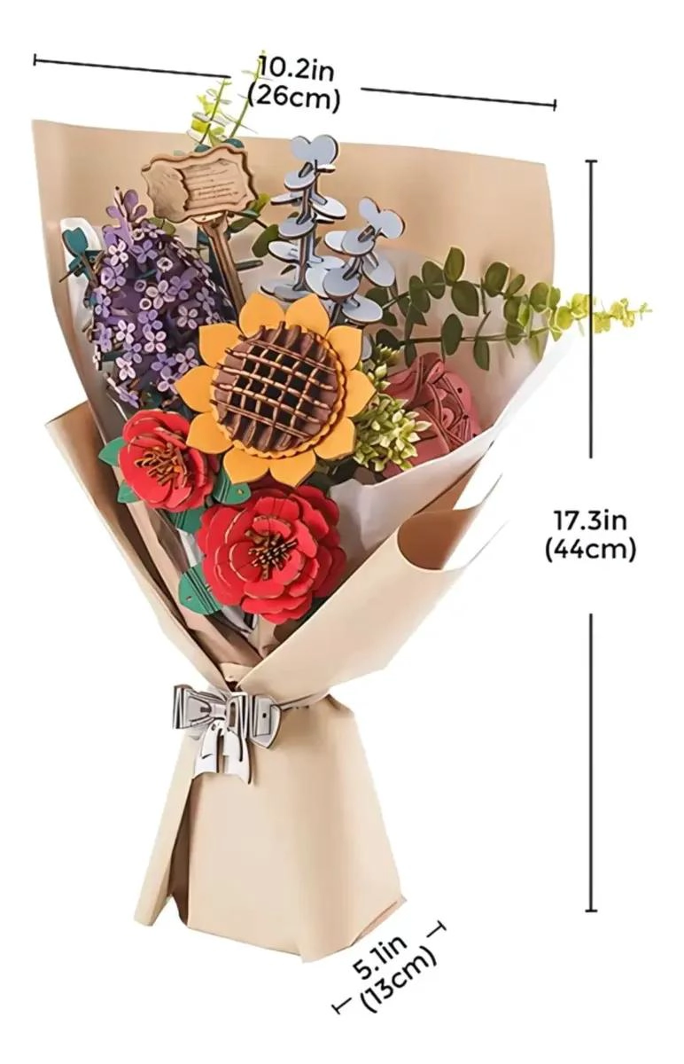 MINIATURA ARMABLE RAMO DE FLORES DE MADERA PARA DECORACION - 3