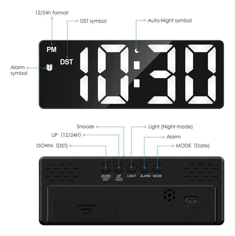 RELOJ DESPERTADOR DIGITAL LED CON ALARMA Y TEMPERATURA - 6