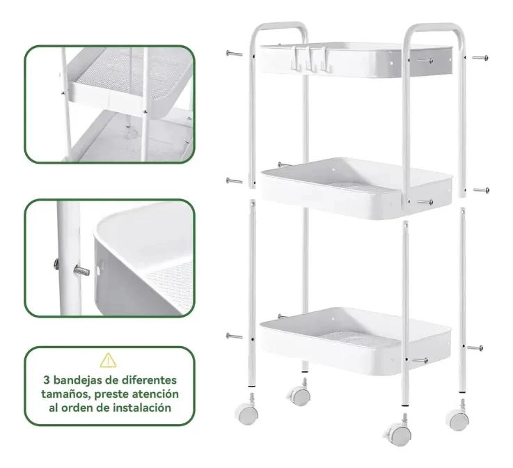 CARRITO ORGANIZADOR METALICO DE 3 NIVELES CON RUEDAS BLOQUEABLES - 3