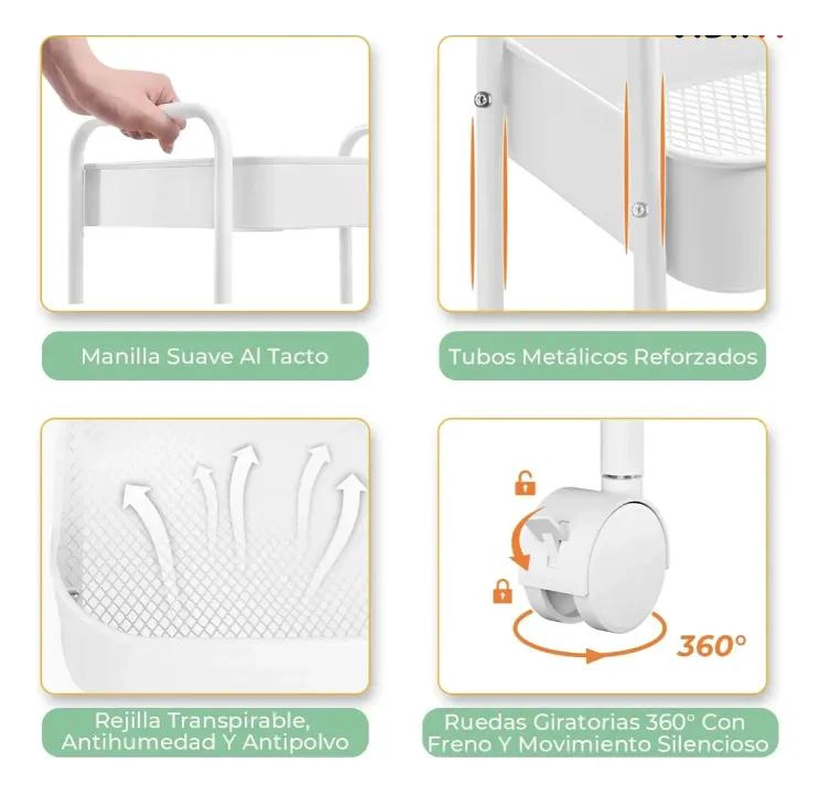 CARRITO ORGANIZADOR METALICO DE 3 NIVELES CON RUEDAS BLOQUEABLES - 4