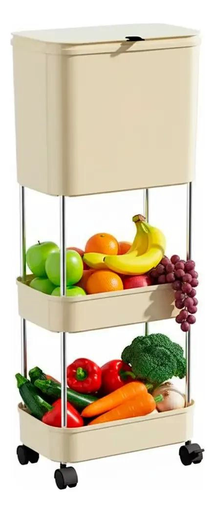 ESTANTE ORGANIZADOR VERTICAL CON TACHO PARA BASURA DE COCINA - 1