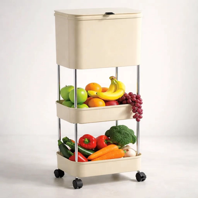 ESTANTE ORGANIZADOR VERTICAL CON TACHO PARA BASURA DE COCINA - 3
