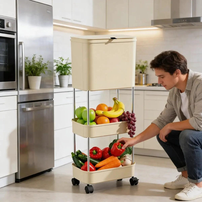 ESTANTE ORGANIZADOR VERTICAL CON TACHO PARA BASURA DE COCINA - 4