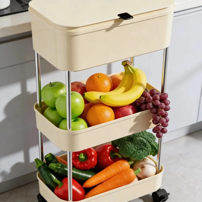 ESTANTE ORGANIZADOR VERTICAL CON TACHO PARA BASURA DE COCINA - 5
