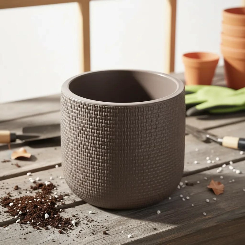 MACETERO DECORATIVO TEJIDO ESTILO RATAN 13 CM PARA PLANTAS - 1
