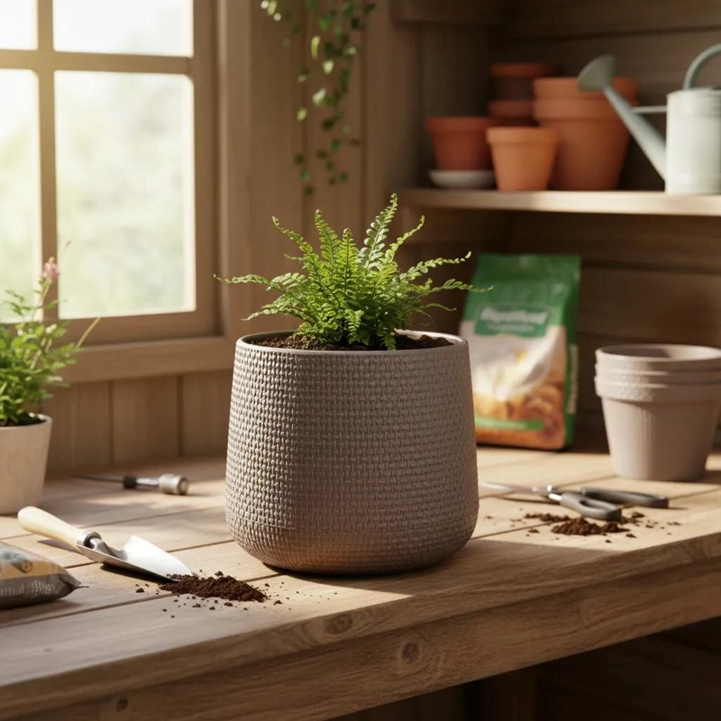 MACETERO DECORATIVO TEJIDO ESTILO RATAN 13 CM PARA PLANTAS - 5