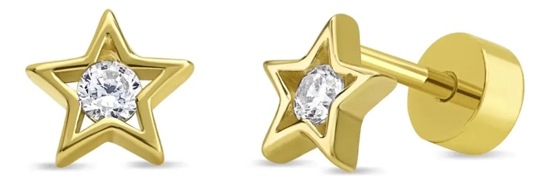 AROS DE ESTRELLA DE PLATA BAÑADOS EN ORO 18K PARA NIÑOS - 1