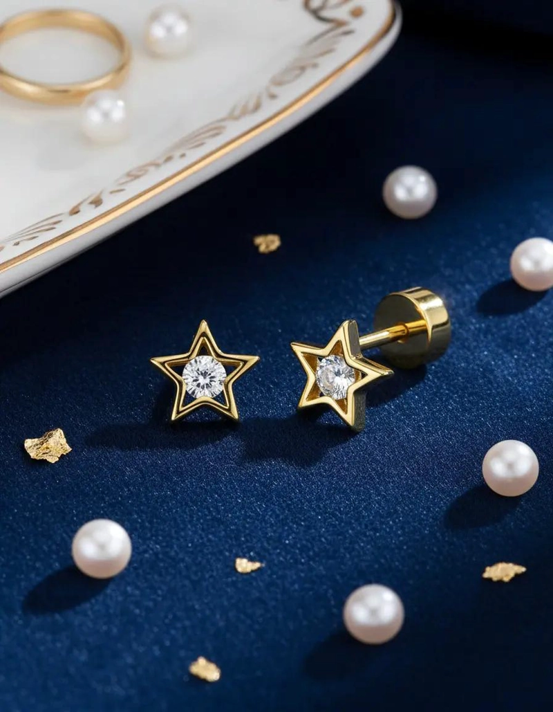 AROS DE ESTRELLA DE PLATA BAÑADOS EN ORO 18K PARA NIÑOS - 2