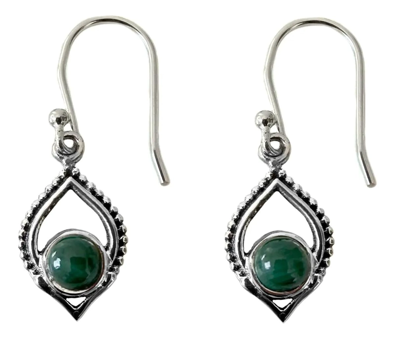 AROS SHAILA CON PIEDRA NATURAL DE MALAQUITA EN PLATA 925 - 1