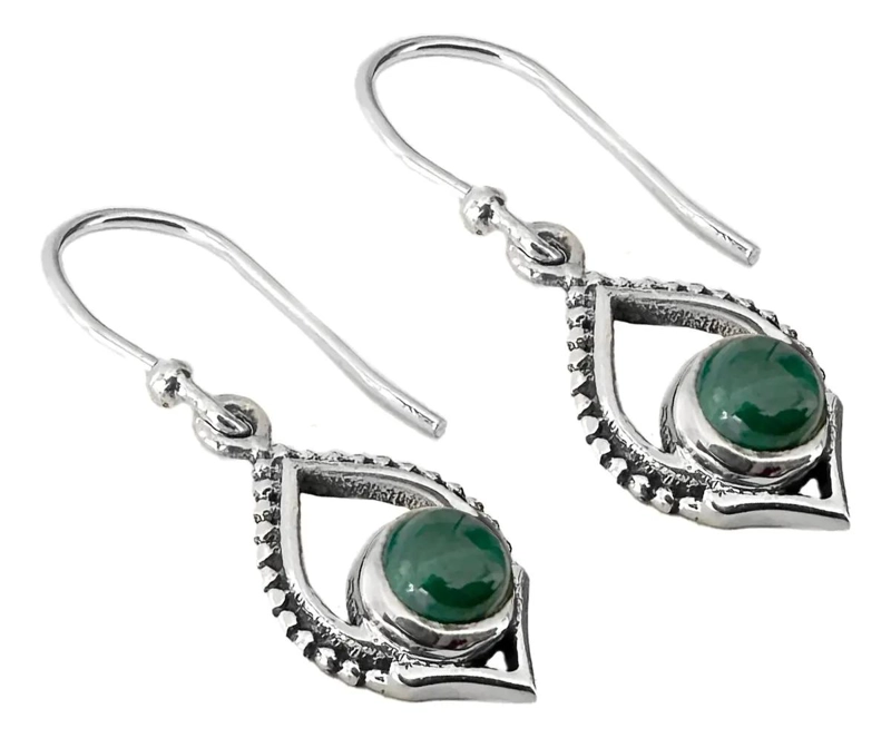 AROS SHAILA CON PIEDRA NATURAL DE MALAQUITA EN PLATA 925 - 2