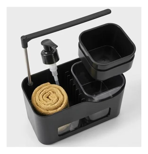 ORGANIZADOR DE BAÑO NEGRO CON DISPENSADOR Y PORTA TOALLAS - 3