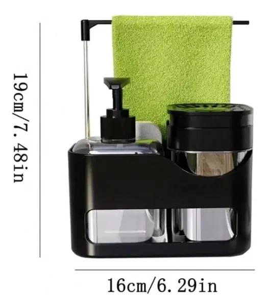 ORGANIZADOR DE BAÑO NEGRO CON DISPENSADOR Y PORTA TOALLAS - 6