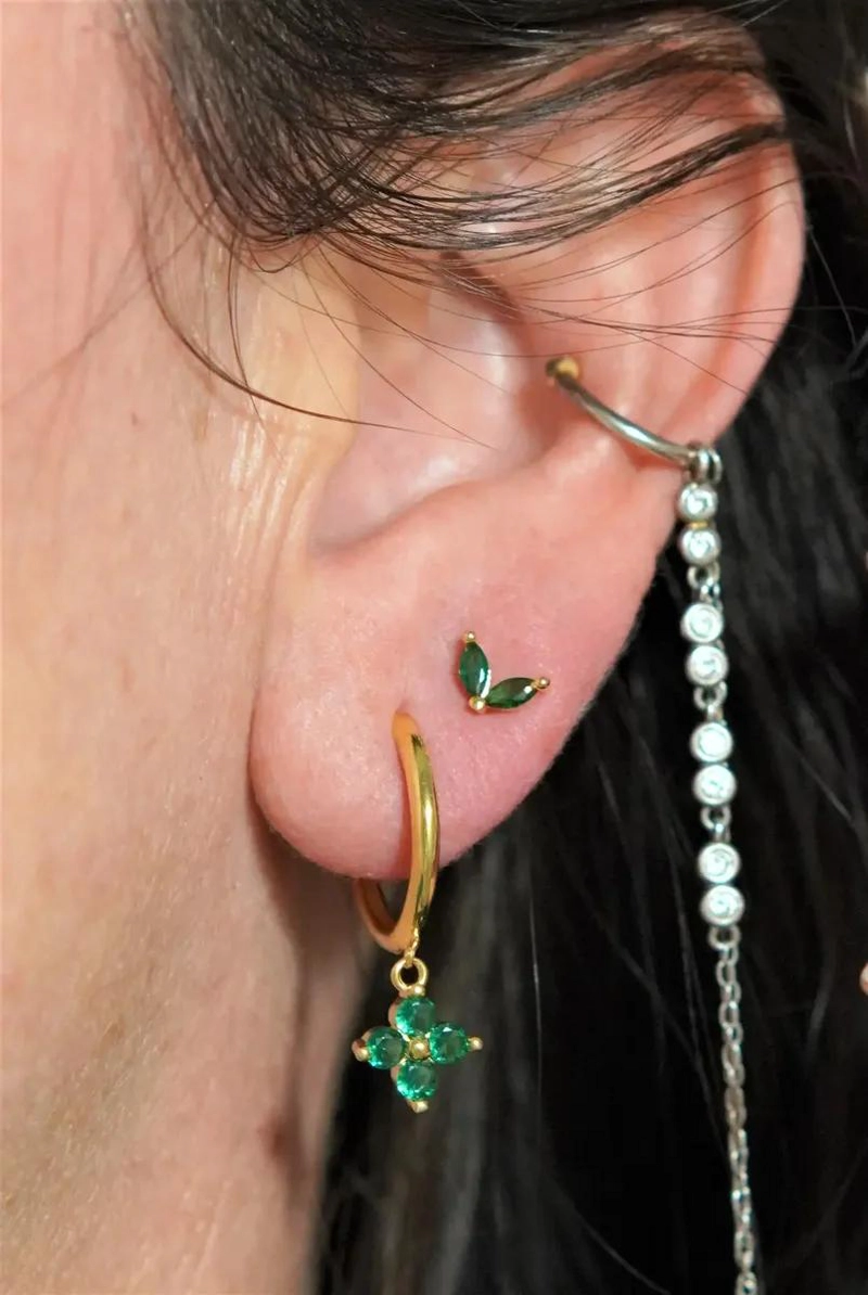 PACK DE AROS ANTONIA ZIRCONIA VERDE CON CHAPADO EN ORO 18K - 4