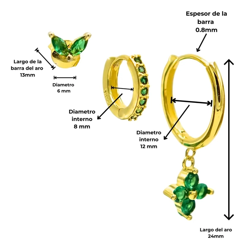 PACK DE AROS ANTONIA ZIRCONIA VERDE CON CHAPADO EN ORO 18K - 5