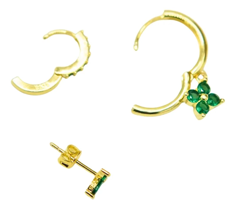 PACK DE AROS ANTONIA ZIRCONIA VERDE CON CHAPADO EN ORO 18K - 8