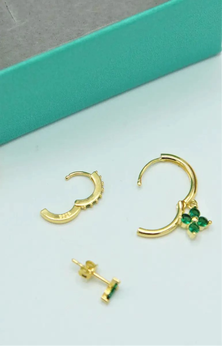 PACK DE AROS ANTONIA ZIRCONIA VERDE CON CHAPADO EN ORO 18K - 9