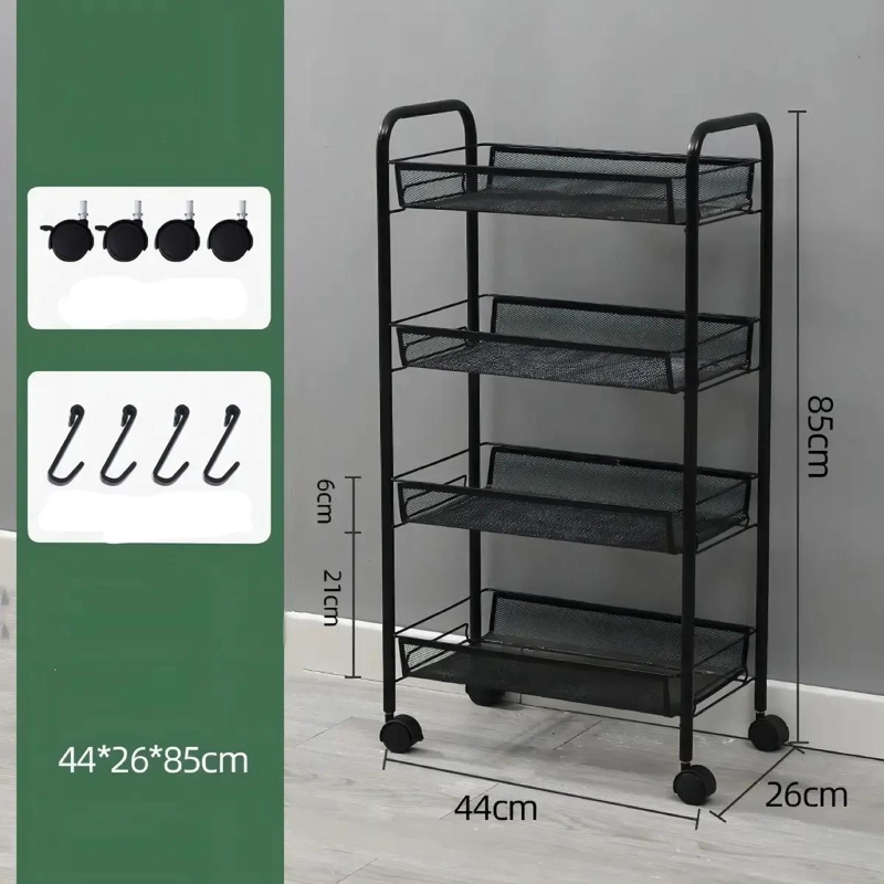 CARRO ORGANIZADOR METALICO DE 4 NIVELES CON RUEDAS PARA ALMACENAMIENTO - 4