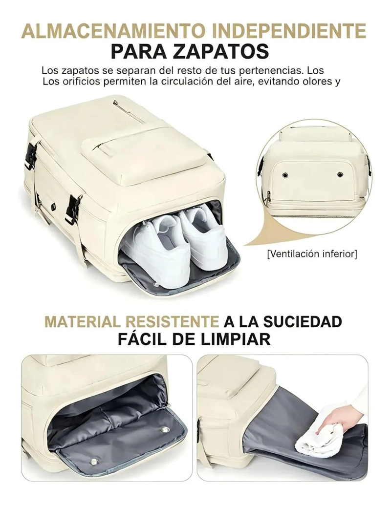 MOCHILA DE VIAJE IMPERMEABLE CON PUERTO DE CARGA Y COMPARTIMENTOS - 7