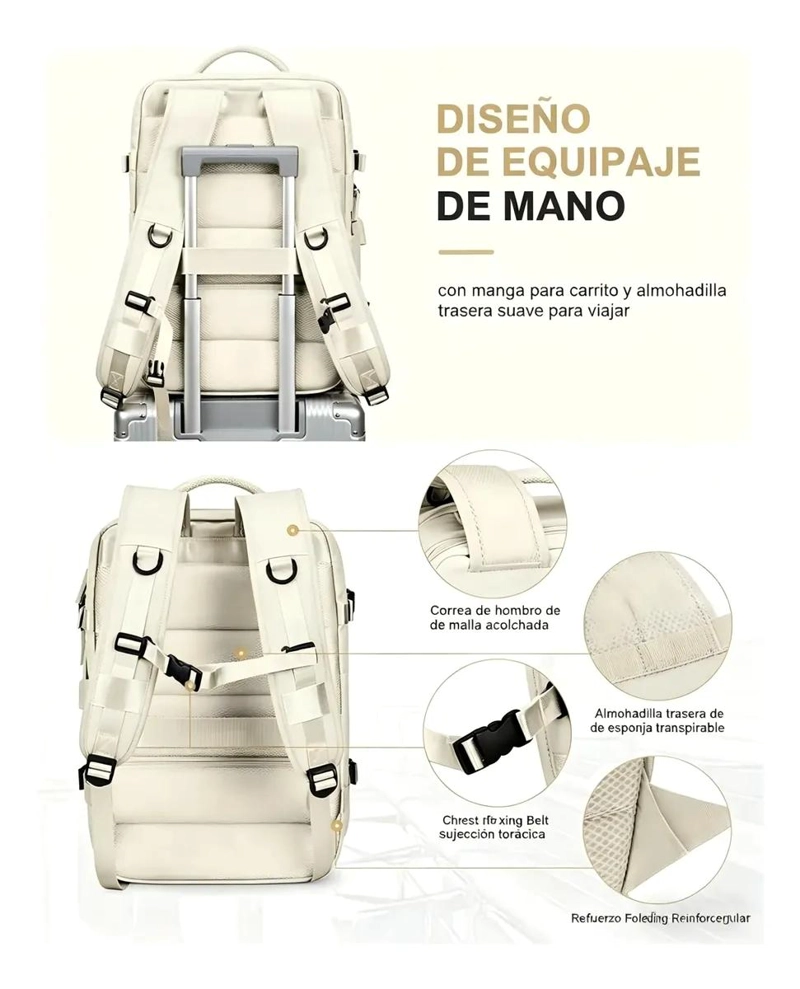 MOCHILA DE VIAJE IMPERMEABLE CON PUERTO DE CARGA Y COMPARTIMENTOS - 8