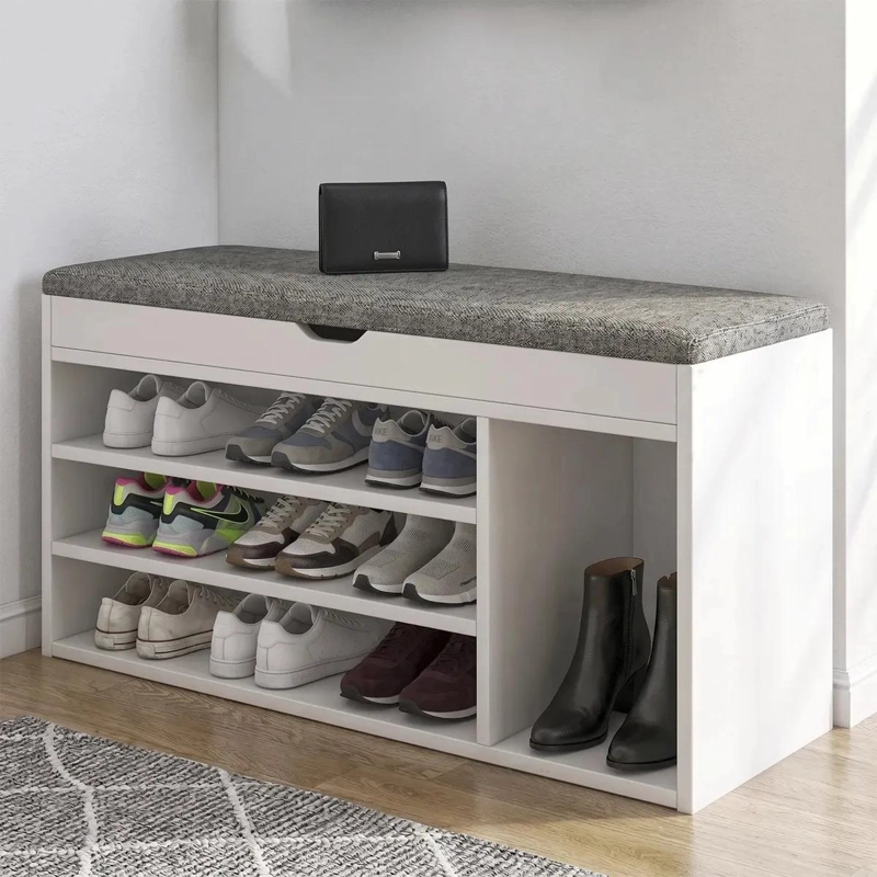 BANCO ORGANIZADOR BLANCO CON ASIENTO ACOLCHADO Y ESTILO MODERNO - 3