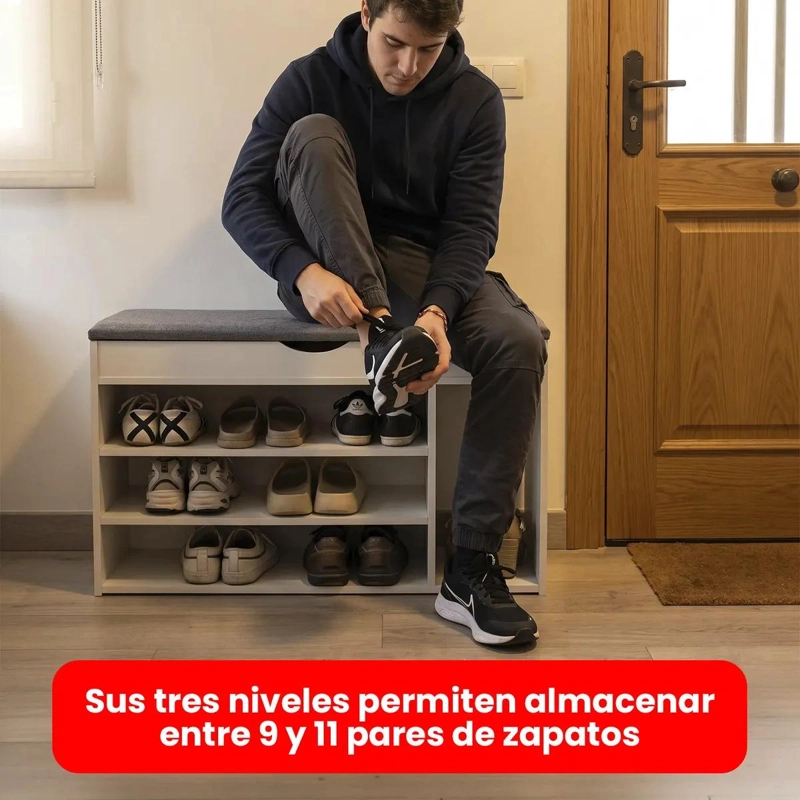 BANCO ORGANIZADOR BLANCO CON ASIENTO ACOLCHADO Y ESTILO MODERNO - 4