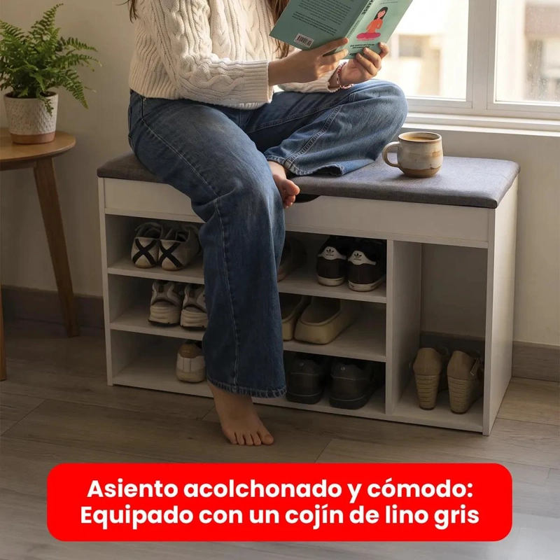 BANCO ORGANIZADOR BLANCO CON ASIENTO ACOLCHADO Y ESTILO MODERNO - 5