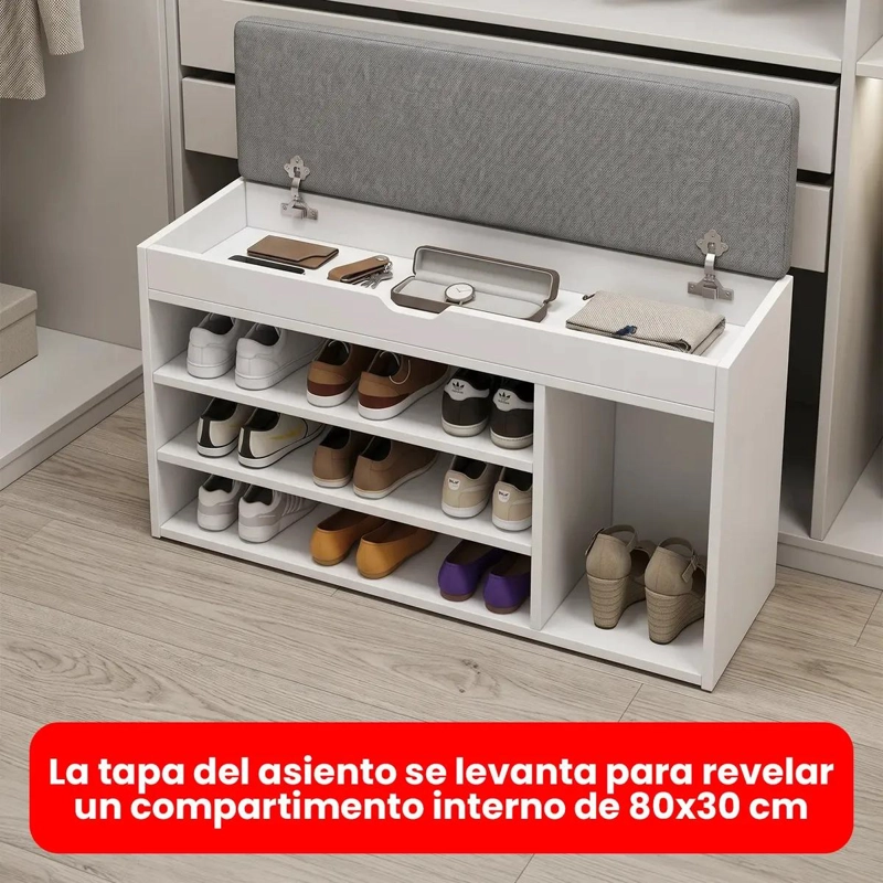 BANCO ORGANIZADOR BLANCO CON ASIENTO ACOLCHADO Y ESTILO MODERNO - 6