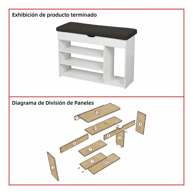 BANCO ORGANIZADOR BLANCO CON ASIENTO ACOLCHADO Y ESTILO MODERNO - 7