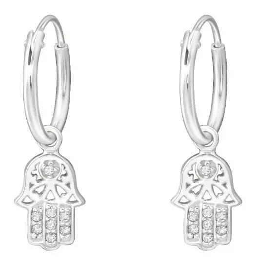 AROS DE PLATA 925 CON MANO DE FATIMA PARA NIÑAS Y MUJERES - 1