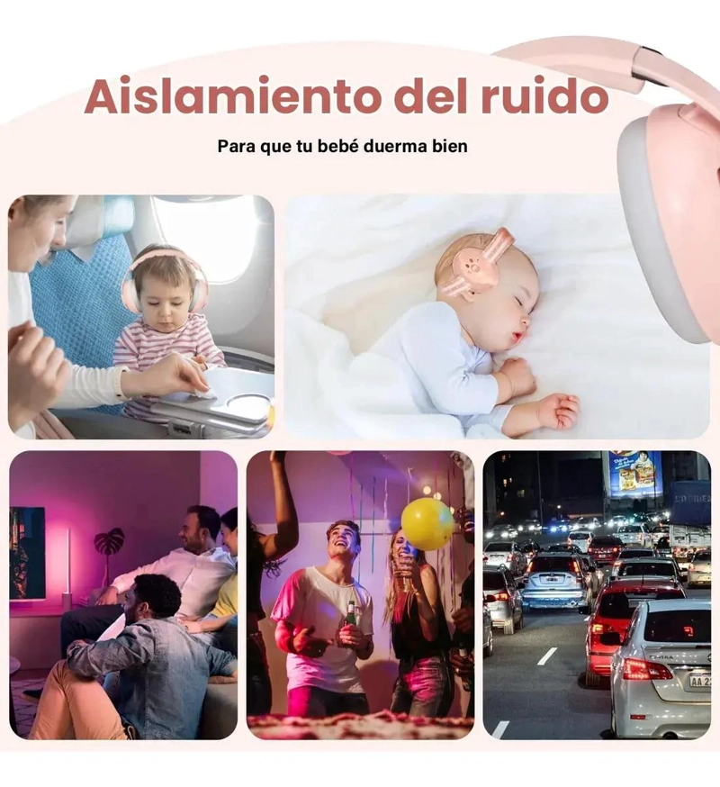 AURICULARES ANTIRRUIDO AJUSTABLES PARA NIÑOS ROSA - 2