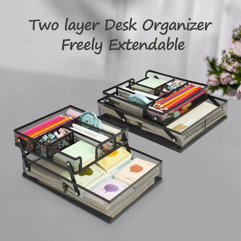 ORGANIZADOR DE METAL PLEGABLE PARA ESCRITORIO CON 2 NIVELES - 5