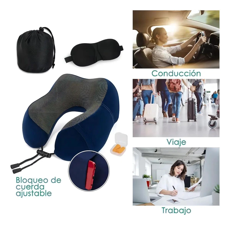 ALMOHADA DE VIAJE ESPUMA DE MEMORIA PARA CUELLO COLOR GRIS - 3