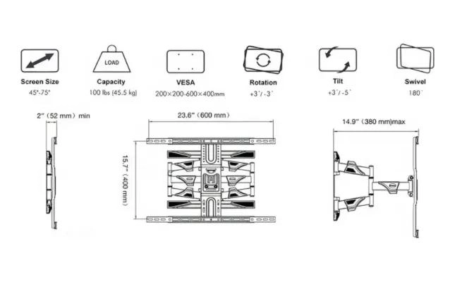 SOPORTE ARTICULADO PARA TV DE 45 A 75 PULGADAS - 8