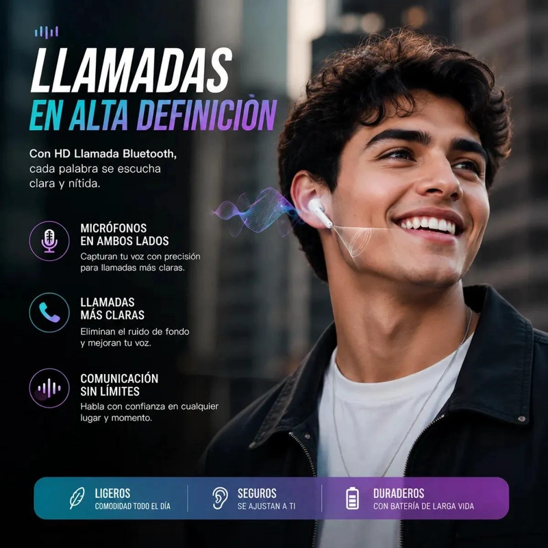 AUDIFONOS INALAMBRICOS BLUETOOTH 5.4 CON PANTALLA LED Y MICROFONO - 2