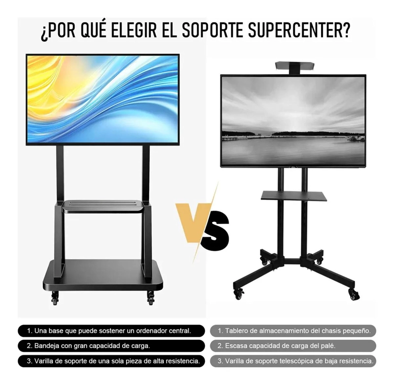 SOPORTE MOVIL PARA TV DE 32 A 55 PULGADAS CON RUEDAS Y ESTANTES - 6