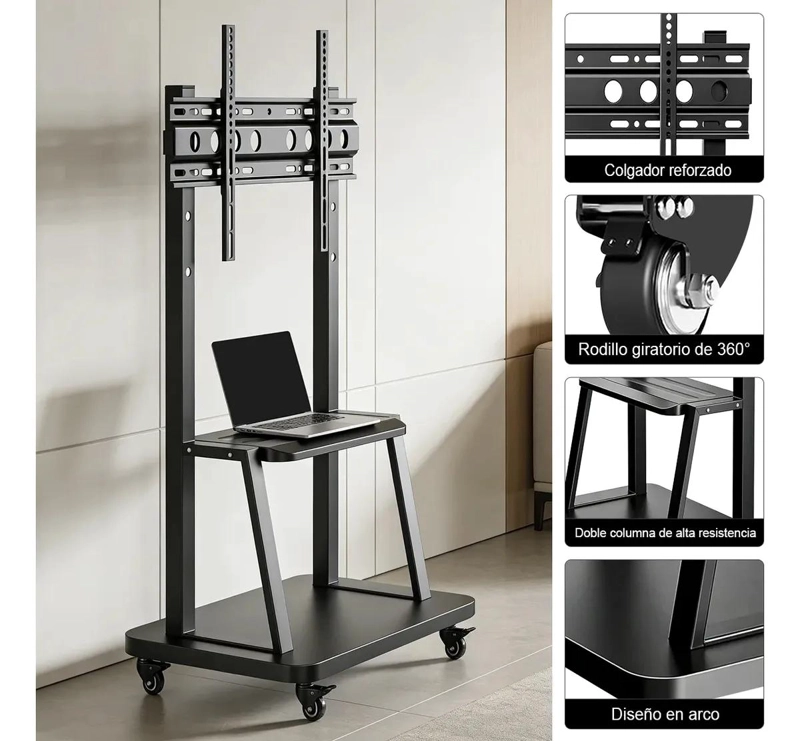 SOPORTE MOVIL PARA TV DE 32 A 55 PULGADAS CON RUEDAS Y ESTANTES - 7