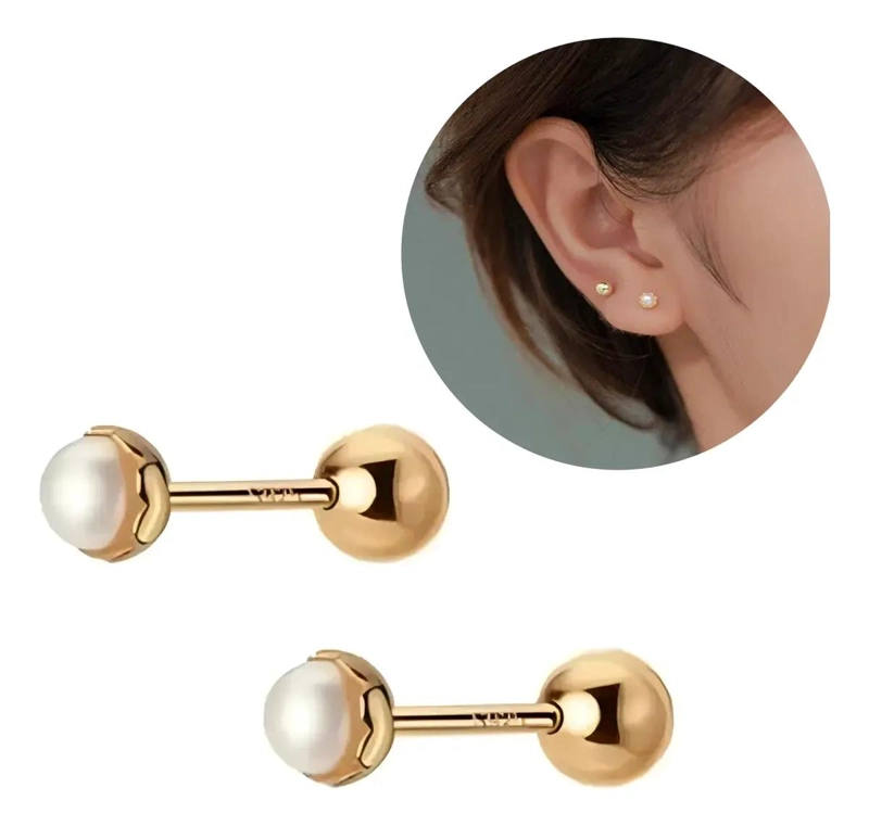 AROS ELEGANTES PARA BEBE  CON PERLA EN PLATA 925 BAÑADOS EN ORO - 1