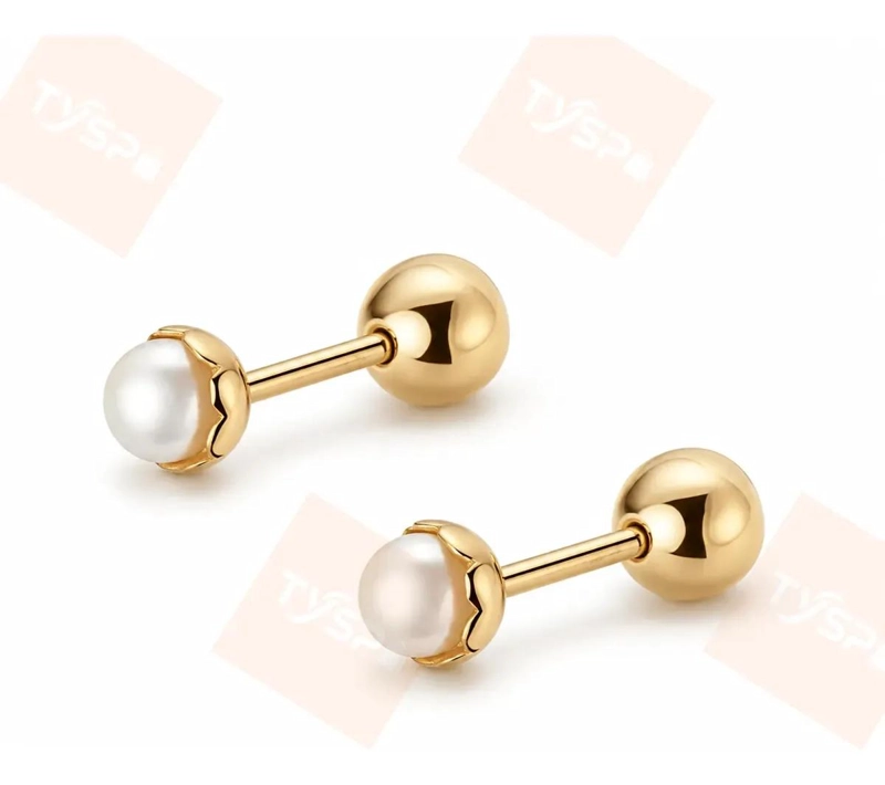 AROS ELEGANTES PARA BEBE  CON PERLA EN PLATA 925 BAÑADOS EN ORO - 3