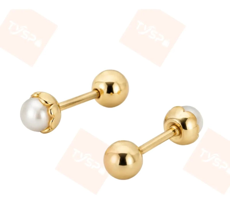 AROS ELEGANTES PARA BEBE  CON PERLA EN PLATA 925 BAÑADOS EN ORO - 4
