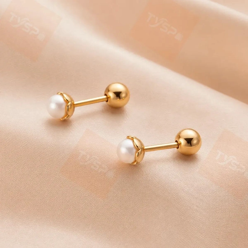AROS ELEGANTES PARA BEBE  CON PERLA EN PLATA 925 BAÑADOS EN ORO - 5
