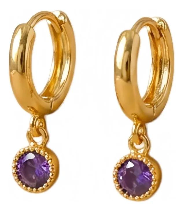 AROS DE ARGOLLA PARA MUJER BAÑADOS EN ORO CON AMATISTA - 1