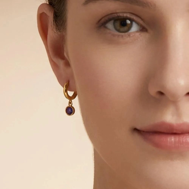 AROS DE ARGOLLA PARA MUJER BAÑADOS EN ORO CON AMATISTA - 2