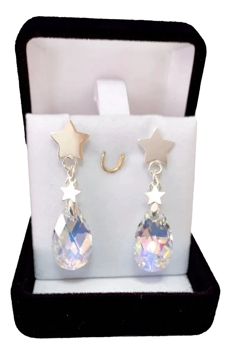AROS DE PLATA 925 CON CRISTAL AUSTRIACO EN FORMA DE PERA - 1