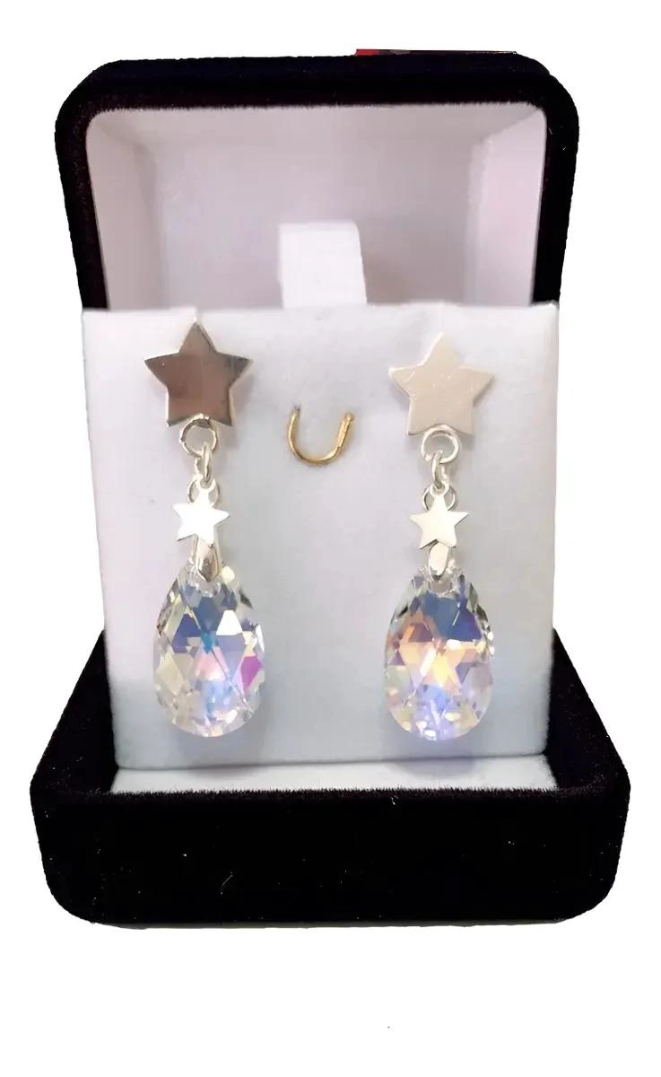 AROS DE PLATA 925 CON CRISTAL AUSTRIACO EN FORMA DE PERA - 2