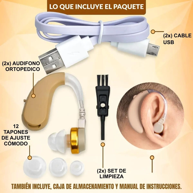 PACK DE 2 AUDIFONOS AMPLIFICADORES RECARGABLES PARA PE RDIDA AUDITIVA - 4