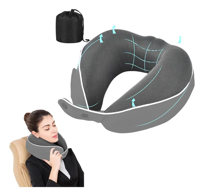 ALMOHADA DE CUELLO ERGONOMICA PARA VIAJES Y TRABAJO COLOR GRIS - 1