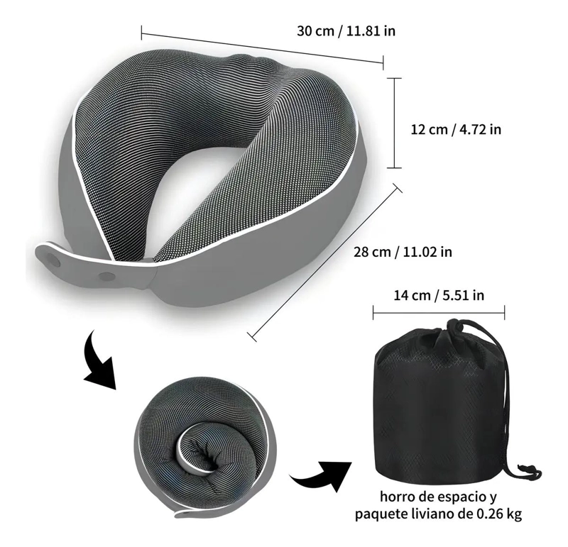 ALMOHADA DE CUELLO ERGONOMICA PARA VIAJES Y TRABAJO COLOR GRIS - 2